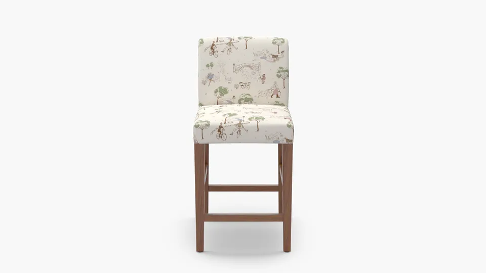 Signature Dining Counter Stool, Multi Central Park Toile, Walnut Square Tapered Leg