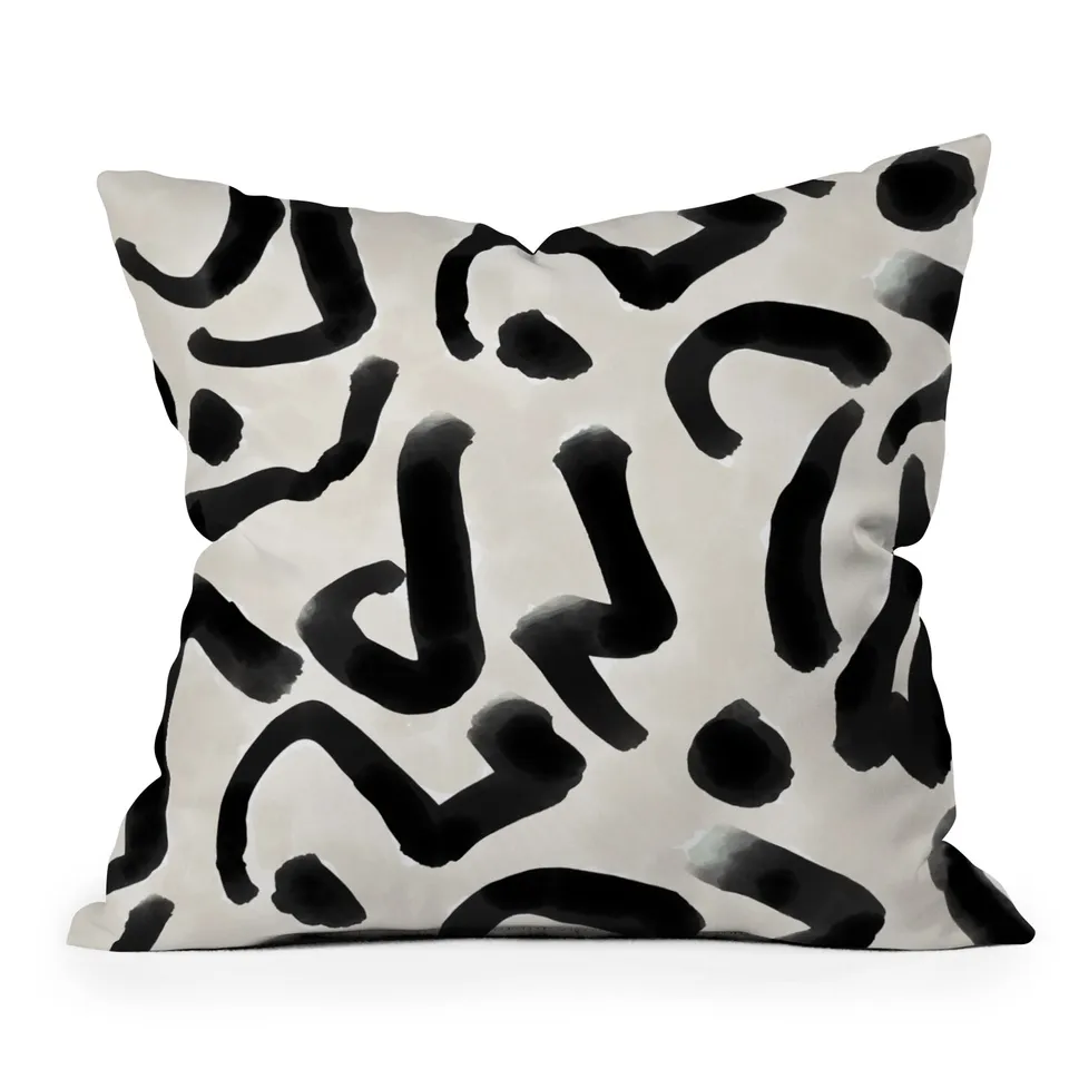 Black Brushstroke Ecru by Jacqueline Maldonado - Indoor Throw Pillow 20" x 20"