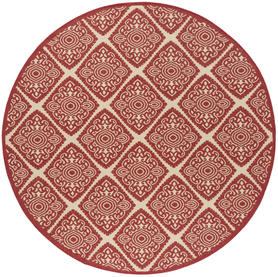 Arlo Home Indoor/Outdoor Woven Area Rug, LND132Q, Red/Cream,  6' 7" X 6' 7" Round