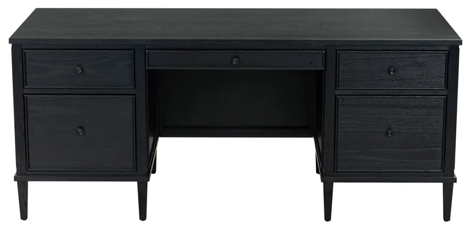Ariella 5 Drawer Wood Desk - Black