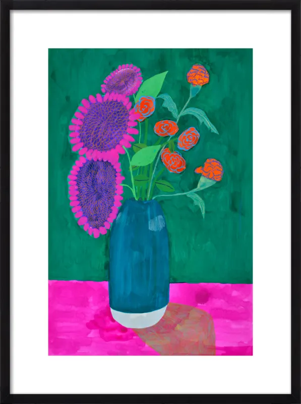 vase with sunflowers and carnations  by Christiane Drapela for Artfully Walls