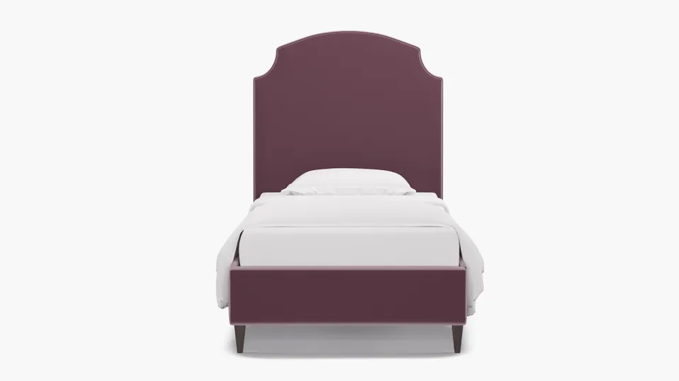 Cove Bed, Lavender Performance Plush Velvet, Espresso Square Tapered Leg, Twin