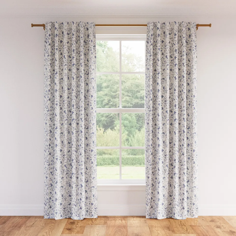 Printed Linen Curtain, Delft Mariposa, 50" x 96", Privacy