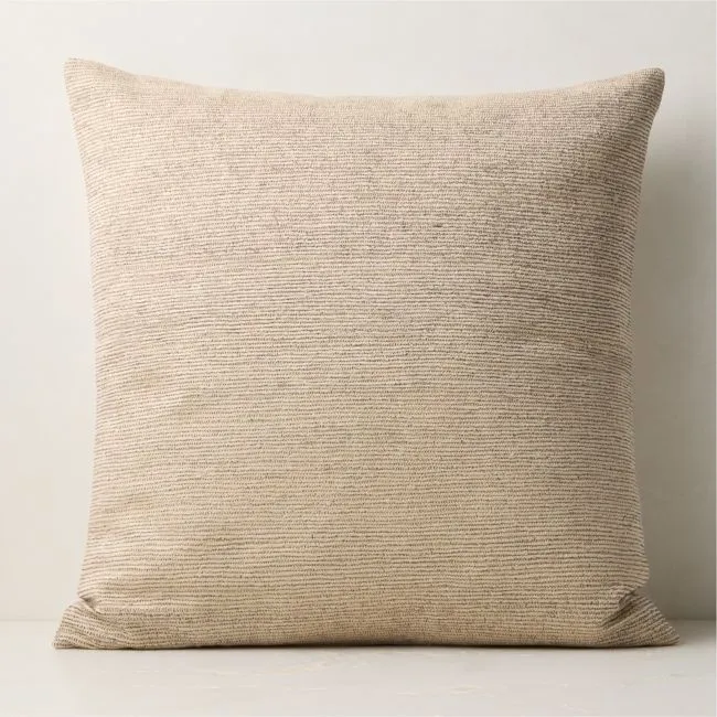 Samir Light Taupe Embroidered Organic Cotton Throw Pillow with Feather-Down Insert 23"x23"