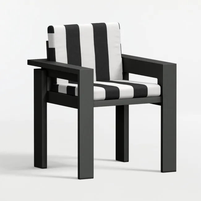 Walker Metal Outdoor Dining Armchair with Canvas Black and White Cabana Stripe Sunbrella ® Cushions