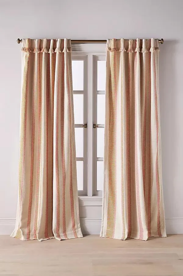 Pieced Stripe Cotton Blend Woven Blackout Curtain