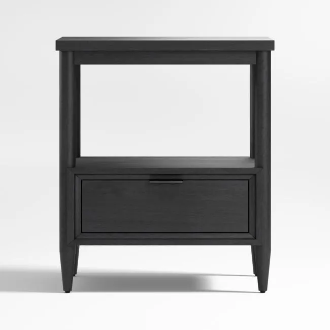 Set of 2 Bodie 20" Ebonized Black Wood Kids Nightstand with Drawer
