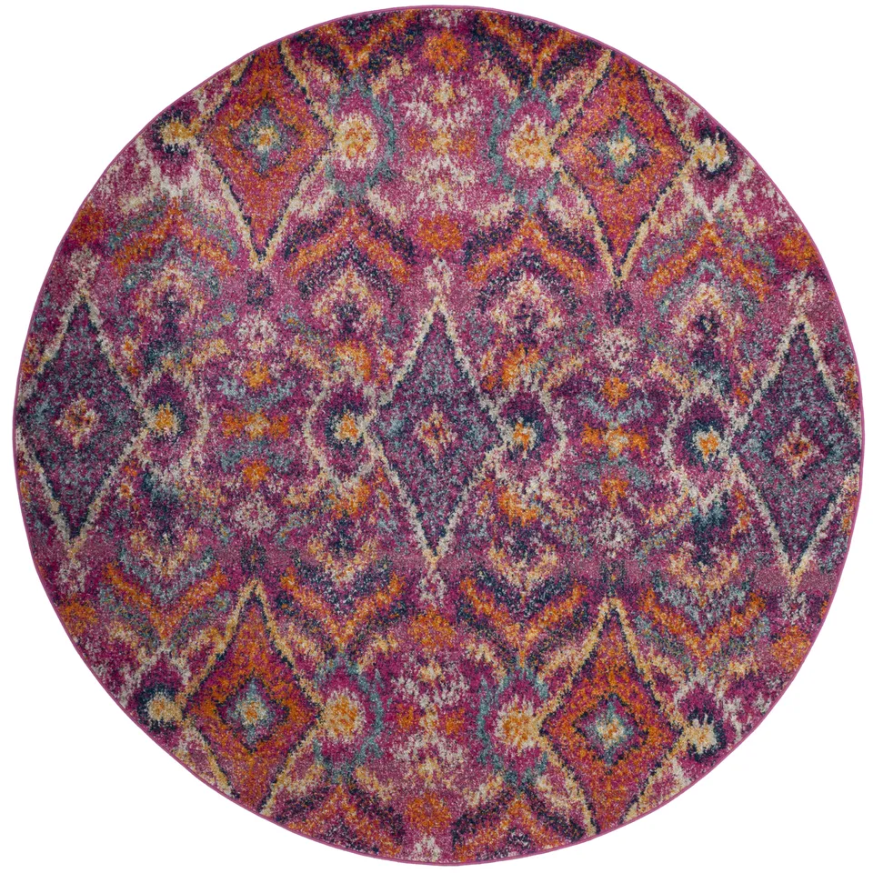 Arlo Home Woven Area Rug, MAD610M, Fuchsia/Multi,  6' 7" X 6' 7" Round