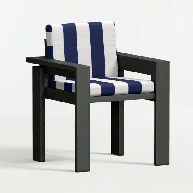 Walker Metal Outdoor Dining Armchair with Canvas Navy and White Cabana Stripe Sunbrella ® Cushions