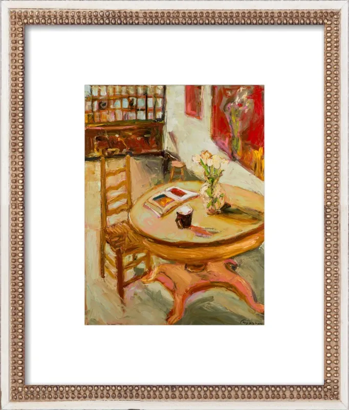 Still Life with open book on table by Ana Guzman for Artfully Walls