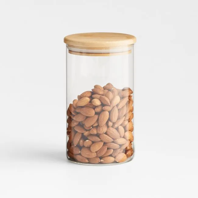 Crate & Barrel Medium Round Glass Canister with Bamboo Lid