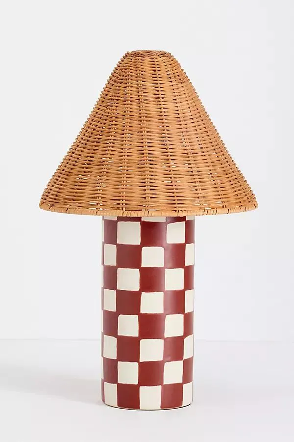 Merve Kahraman Ceramic Checkered Rattan Table Lamp