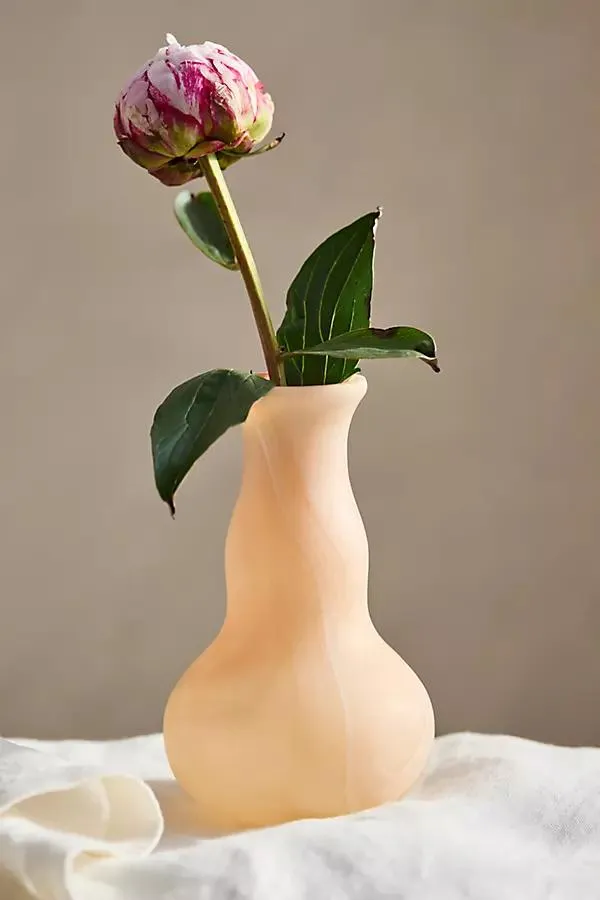 Milky Swirl Glass Bud Vase, Long Neck