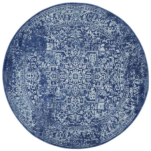 Evermere Distressed Medallion Navy Area Rug