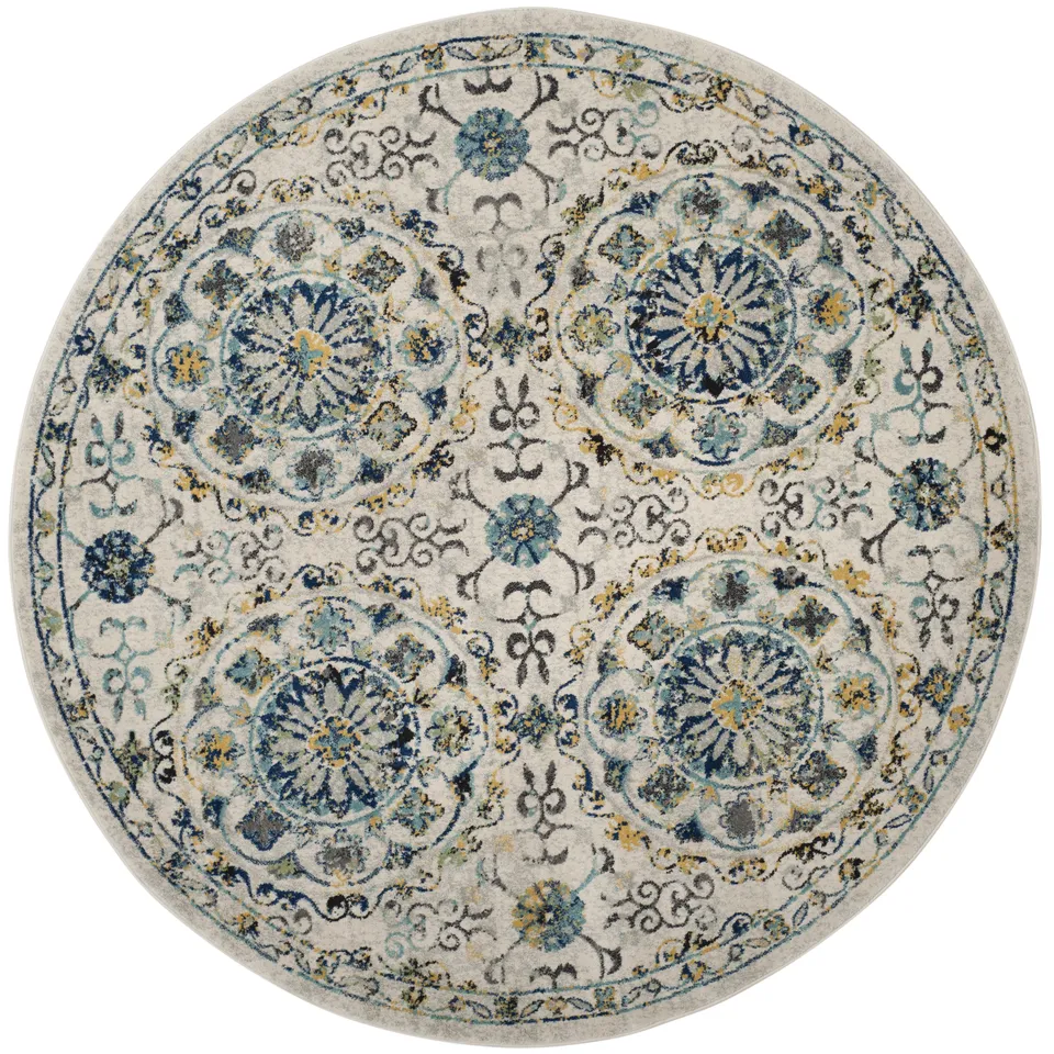 Arlo Home Woven Area Rug, EVK252C, Ivory/Blue,  6' 7" X 6' 7" Round