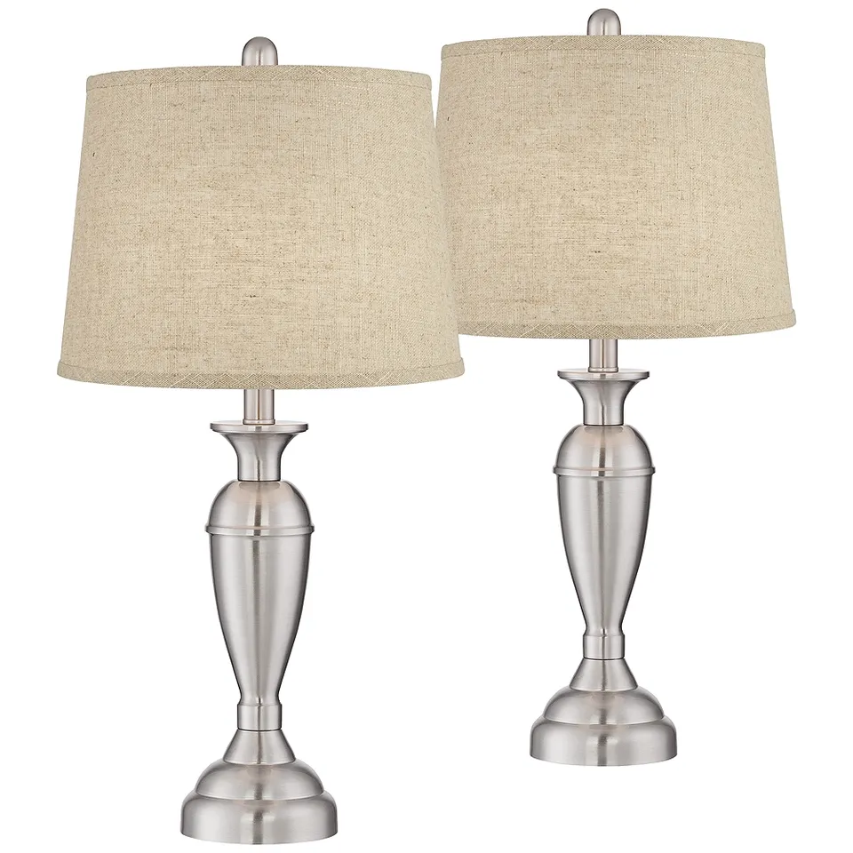 Regency Hill Blair 25" Brushed Nickel Burlap Table Lamps Set of 2
