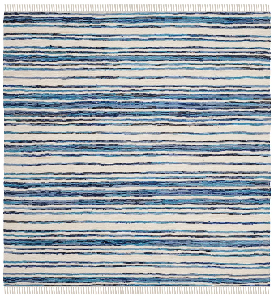 Arlo Home Hand Woven Area Rug, RAR126B, Ivory/Blue,  4' X 4' Square