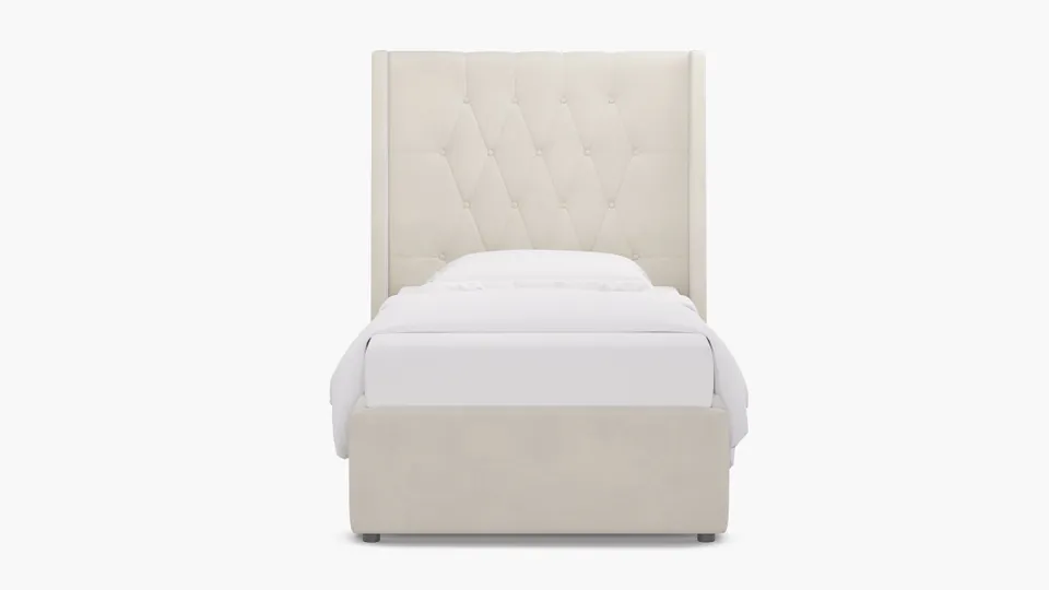Tufted Wingback Bed, White Performance Velvet, Twin