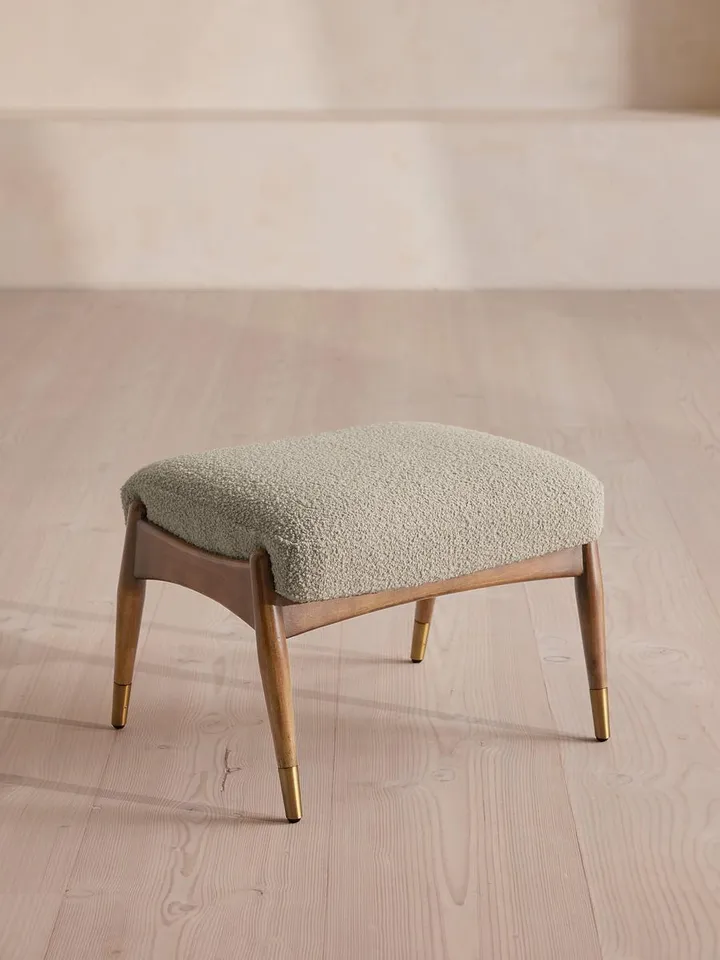 Theodore Oak Footstool, Textured Wool Boucle, Pistachio, US
