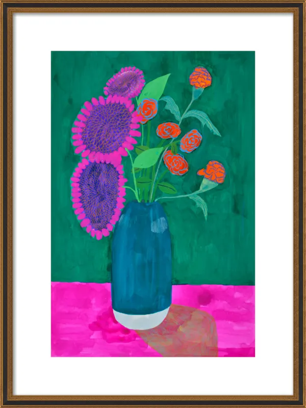 vase with sunflowers and carnations  by Christiane Drapela for Artfully Walls