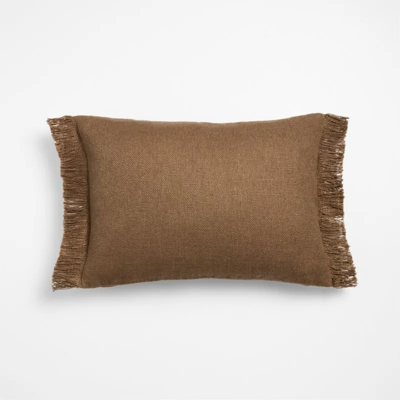 Casual Textured Fringe 24"x16" Camel Tan Throw Pillow Cover with Feather Insert