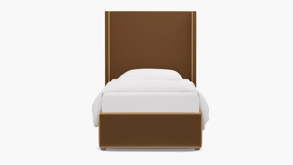 Modern Wingback Bed, Fawn Performance Velvet, Twin