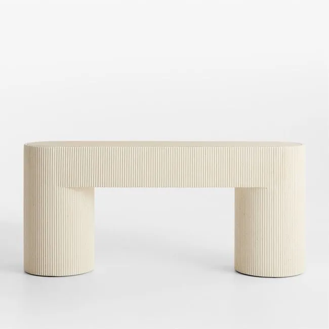 Kahn Cream Ribbed Concrete and Oak Wood 72" Console Table