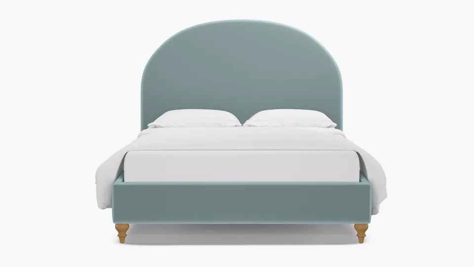 Demilune Bed, Spa Performance Plush Velvet, Natural Traditional Turned Leg, King