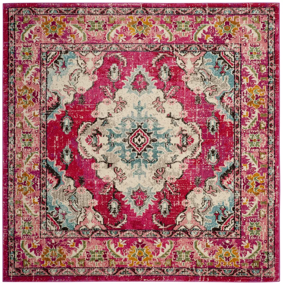 Arlo Home Woven Area Rug, MNC243D, Pink/Multi,  6' 7" X 6' 7" Square