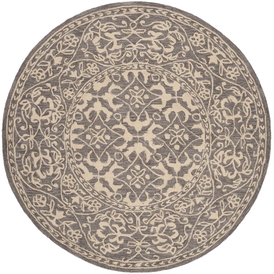 Arlo Home Hand Hooked Area Rug, SZN101A, Grey/Beige,  5' X 5' Round
