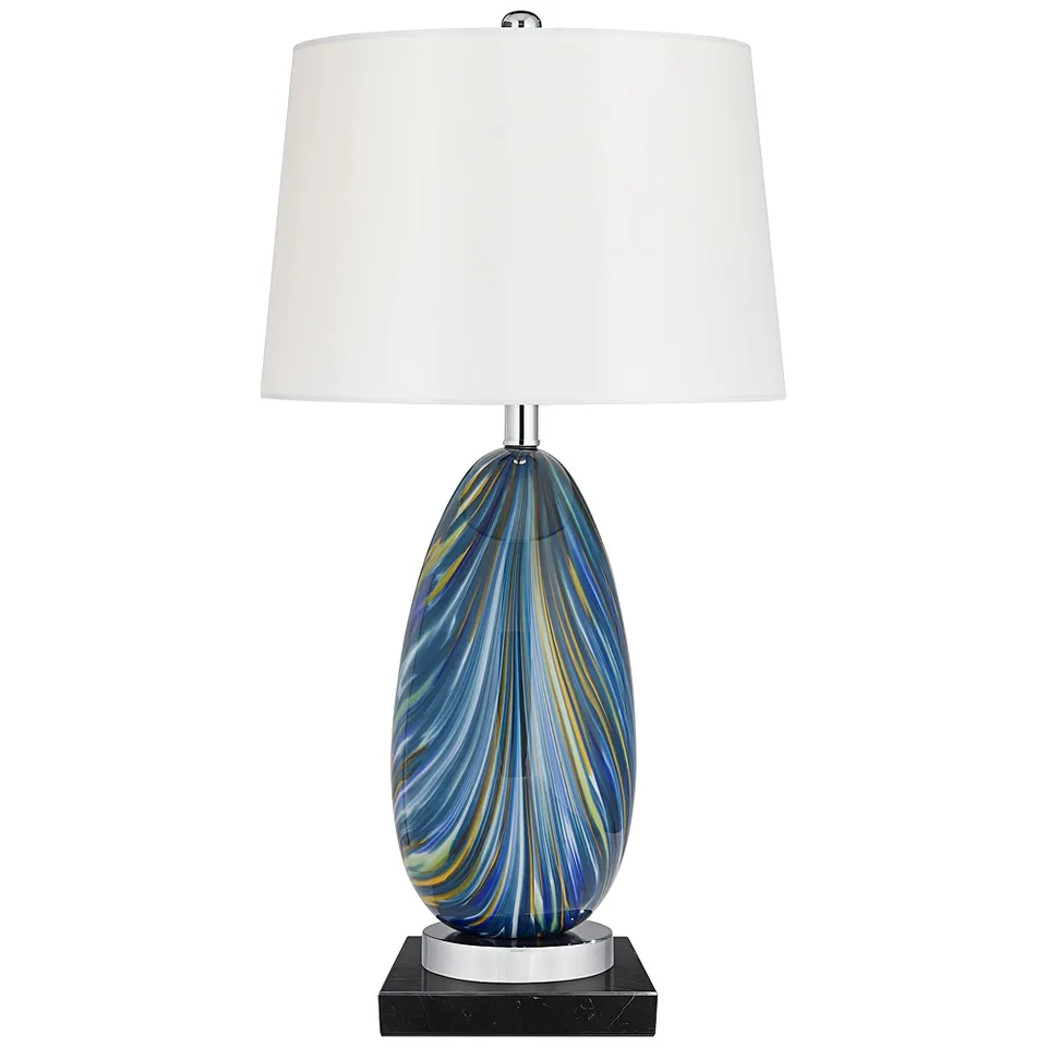 Possini Euro Pablo 27" Blue Swirl Lamp with Square Black Marble Riser