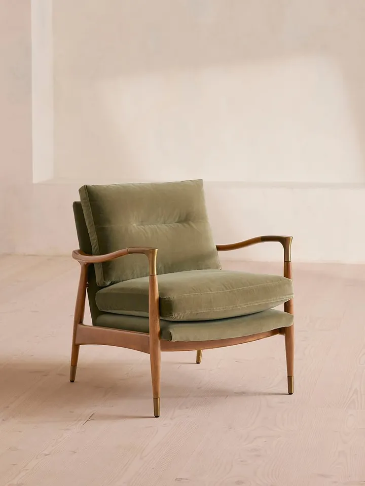 Theodore Oak Armchair, Velvet Lichen, US