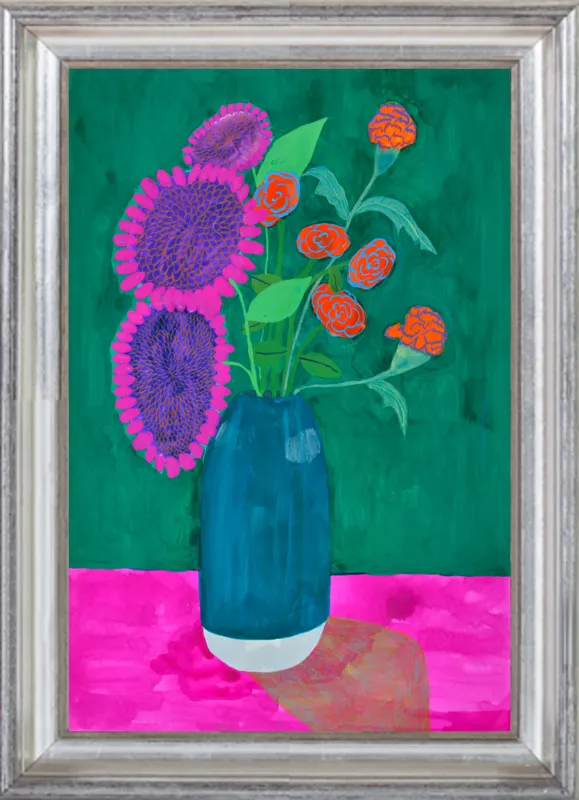 vase with sunflowers and carnations  by Christiane Drapela for Artfully Walls