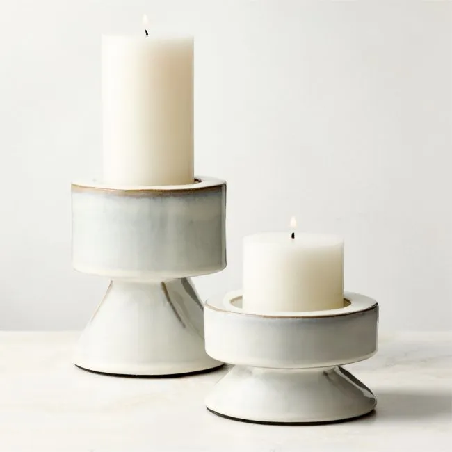 Conti White Ceramic Pillar Holders Set of 2