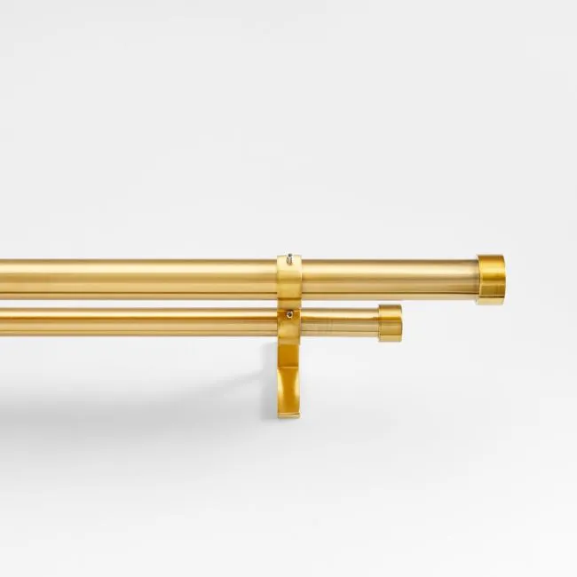 Brass 1" Double Curtain Rod and End Cap Finials Set 88"-120"