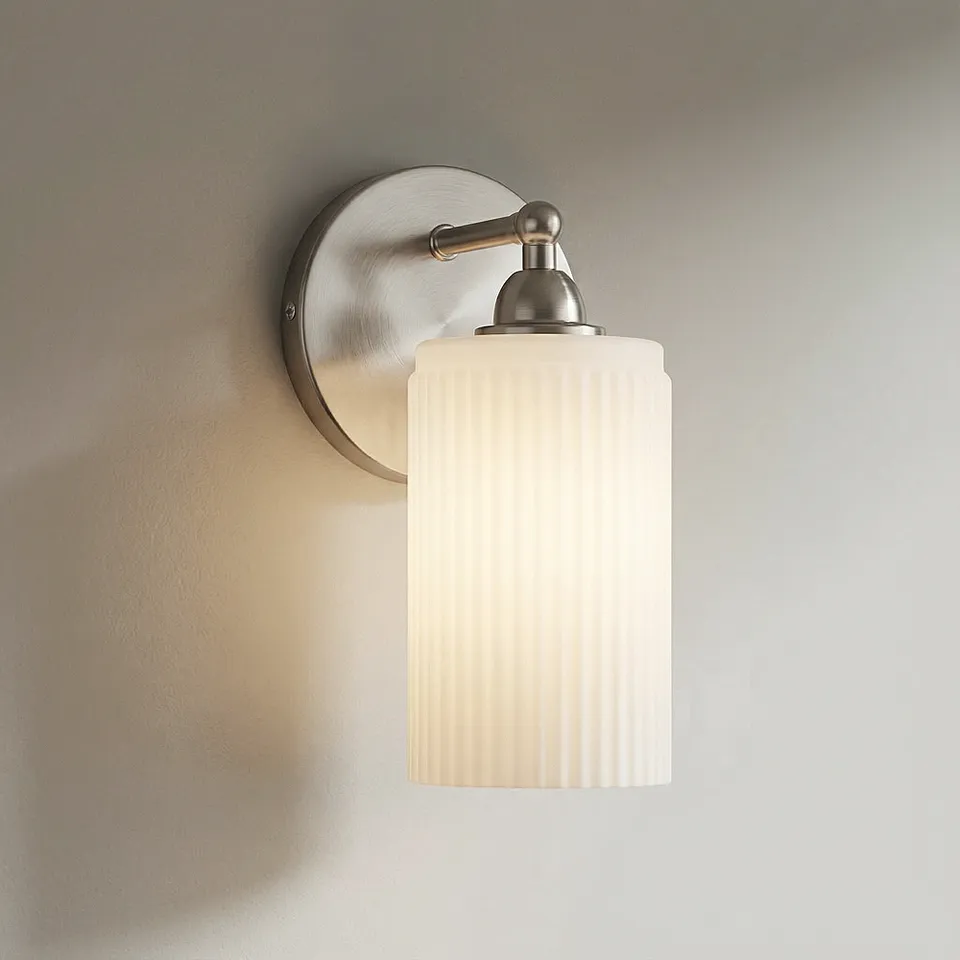 David 9 1/4" High Brtushed Nickel and Fluted Glass Wall Sconce