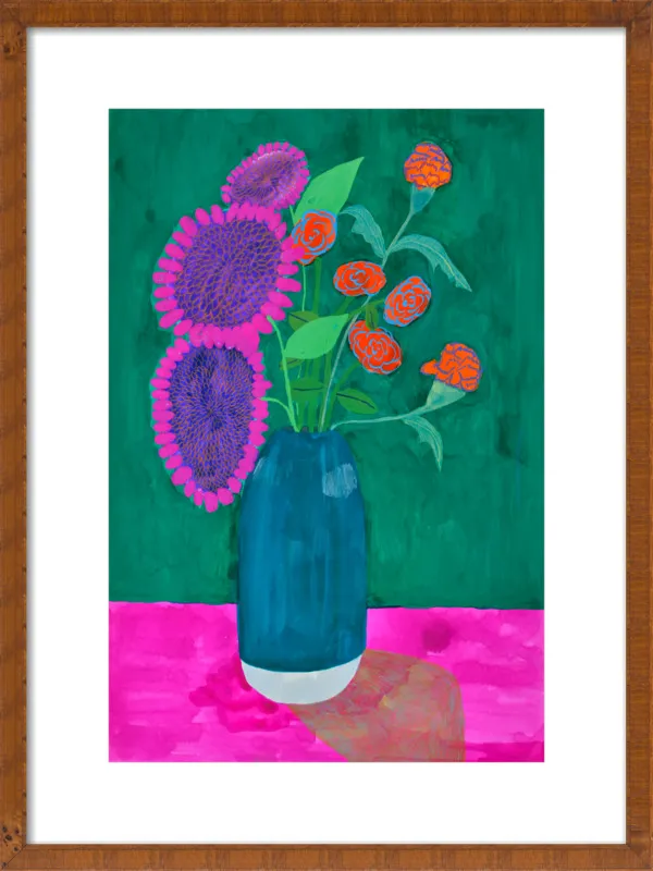 vase with sunflowers and carnations  by Christiane Drapela for Artfully Walls