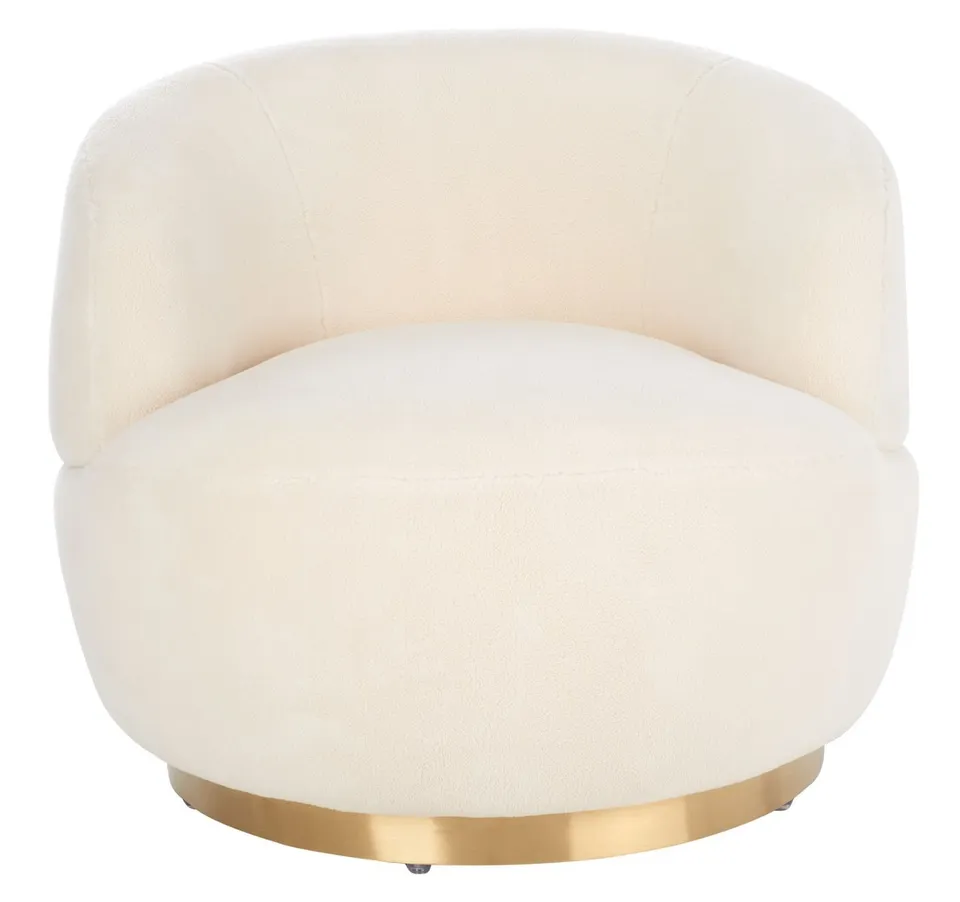 Flynn Faux Lamb Wool Swivel Chair - Ivory/Gold