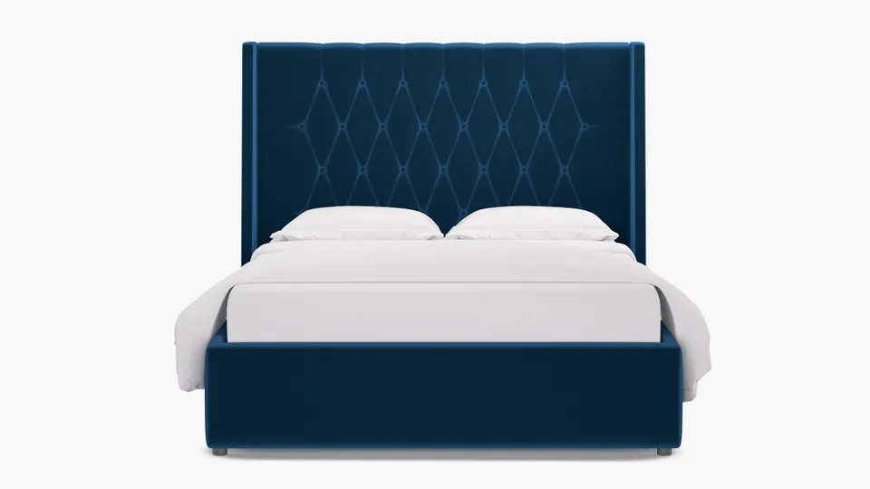 Tufted Wingback Bed, Royal Performance Velvet, Queen