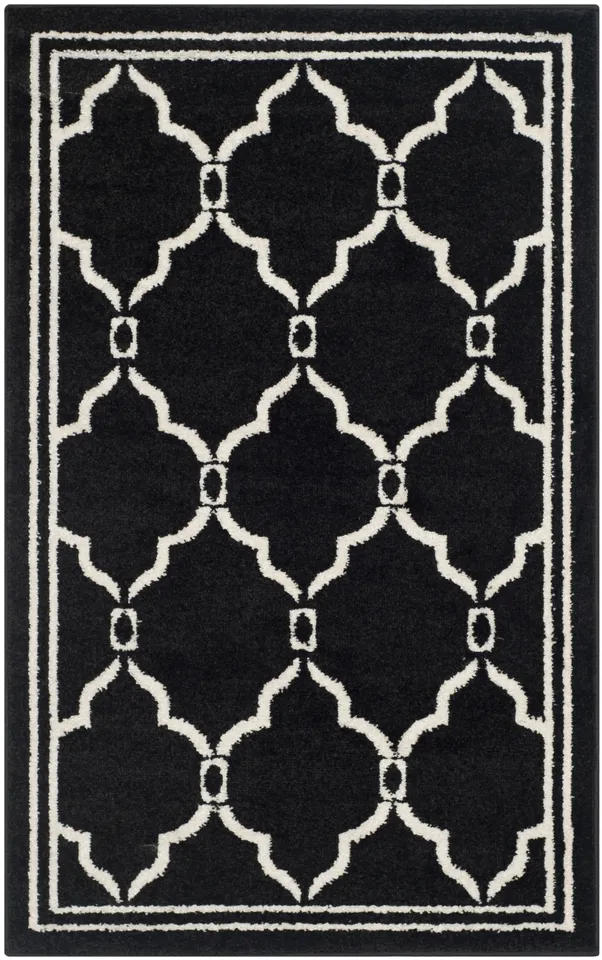 Arlo Home Indoor/Outdoor Woven Area Rug, AMT414G, Anthracite/Ivory,  2' 6" X 4'