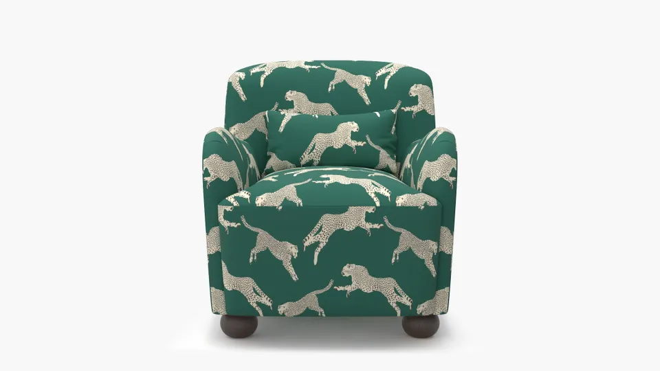 Club Chair, Polo Green Cheetah, Espresso Bun Foot
