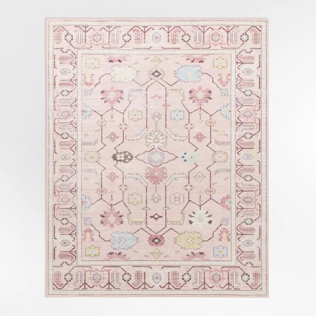 Emery Pink Floral Washable Kids Area Rug 4'x6'