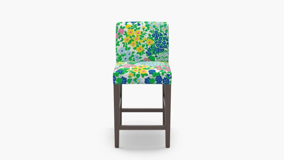 Signature Dining Counter Stool, Fuchsia Million Flowers, Espresso Square Tapered Leg