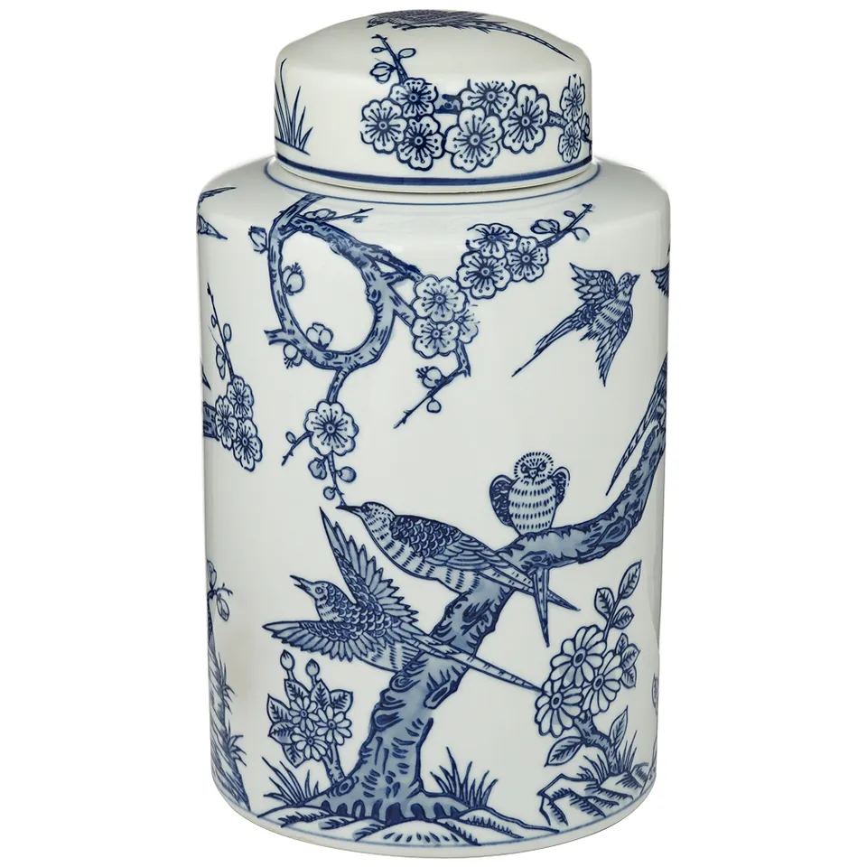 Dahlia Studios Heather 12" High Blue and White Ceramic Ginger Jar