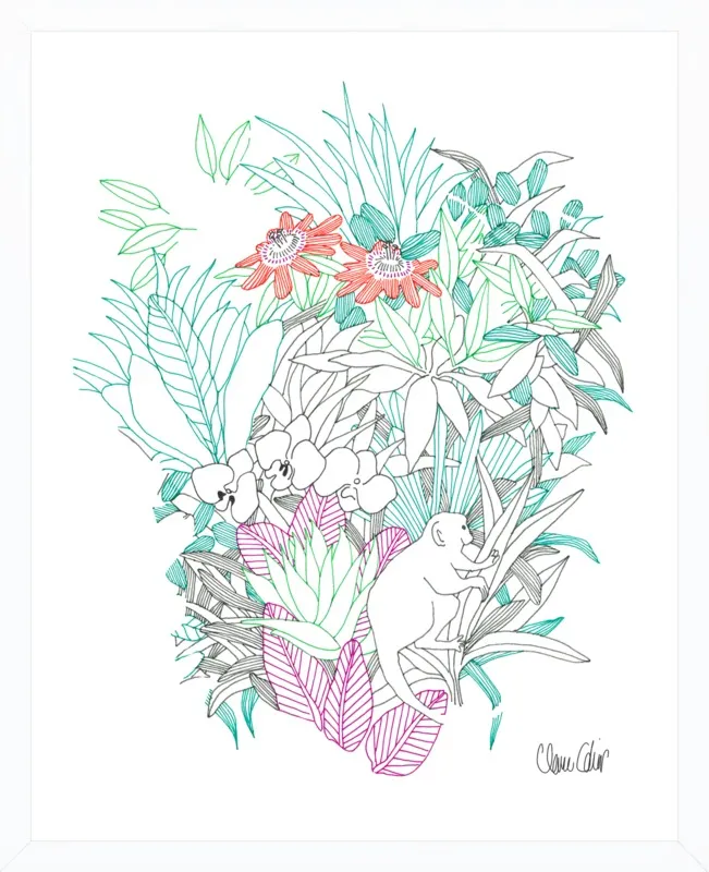 Passionflowers, orchids and the squirrel monkey  by Claire Colin for Artfully Walls