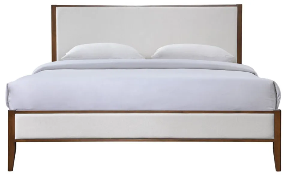 Giuliano Channel Tufted Bed - Ivory / Walnut