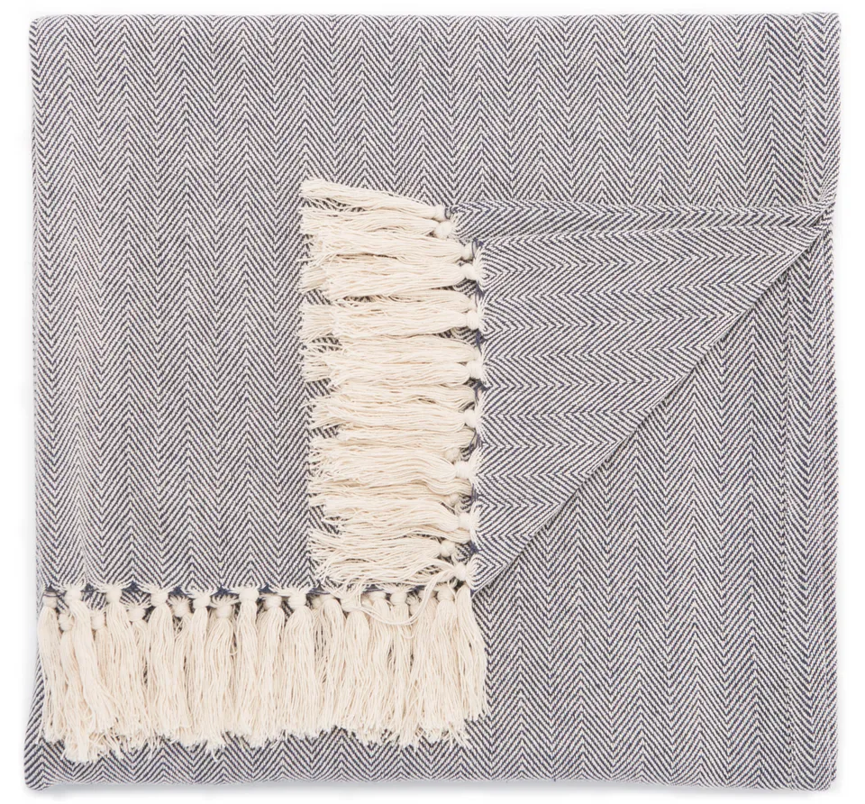 Cannon Blue/ Cream Chevron Throw