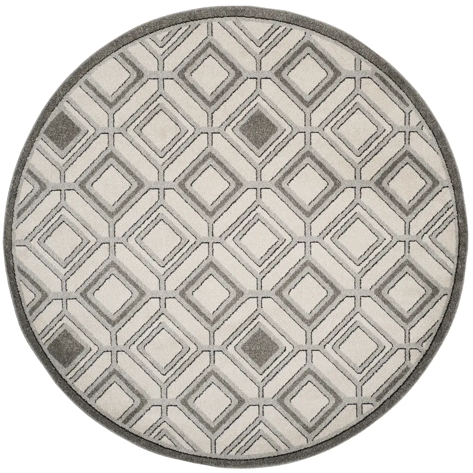 Arlo Home Indoor/Outdoor Woven Area Rug, AMT433E, Ivory/Light Grey,  7' X 7' Round