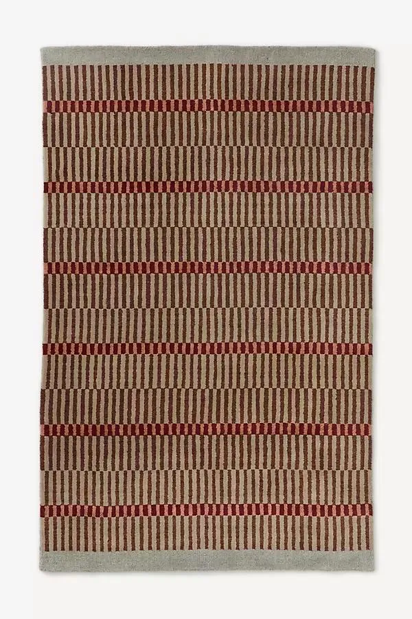 Hand-Loomed Wool & Jute Blend Geometric Striped Rug