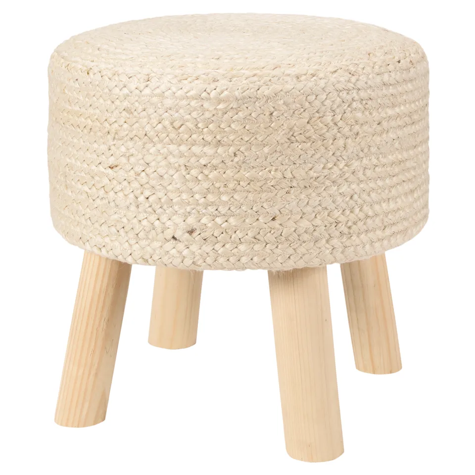 Thora SBT03 Handmade Solid White And Natural Cylinder Pouf (16"x16"x16")